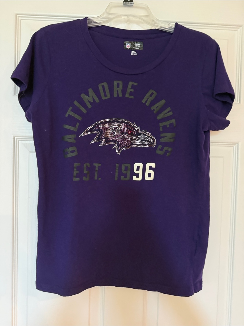 Baltimore Ravens Women's Purple Short Sleeve Tee with Rhinestone Logo